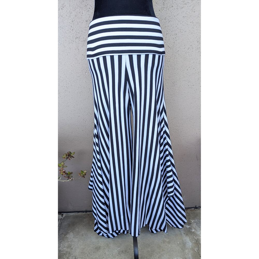 💜Om Gaia Tree Striped Wide Leg Pants – Black White Boho Bali S/M